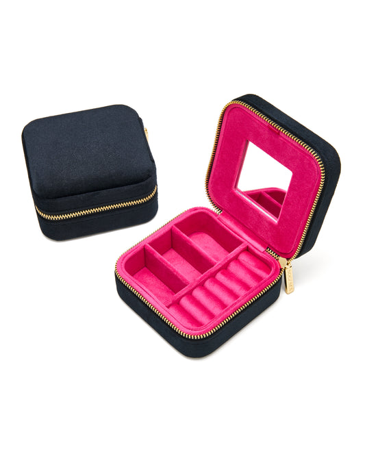 VELVET JEWELRY BOX col. black-framboise duo, directly orderable - 5 pieces